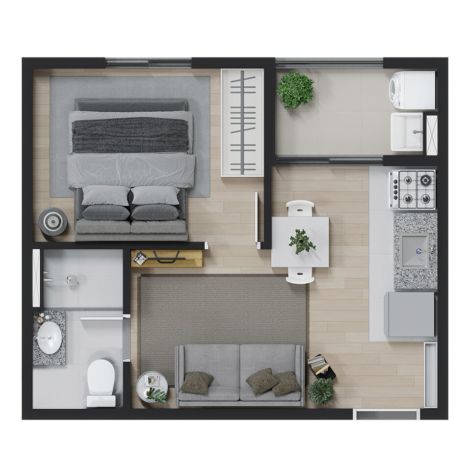 Planta 28m² - 1 dorm.