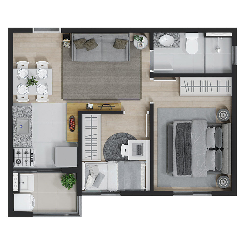 Planta 36m² - 2 dorms.